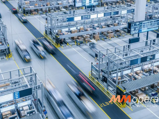 Warehouse moderno con automazione, una vista aerea di un magazzino all'avanguardia con logistica efficiente.